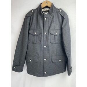 Aigle Wool Coat Men Large Gray Military Style Zipper Button Closure Utility